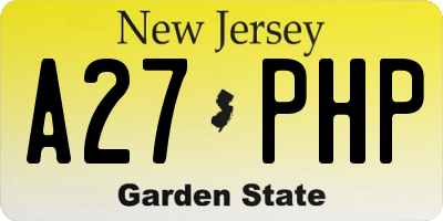 NJ license plate A27PHP