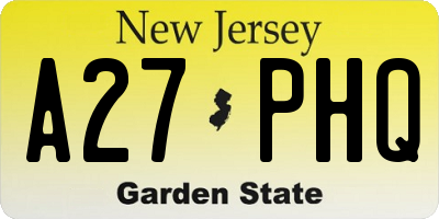NJ license plate A27PHQ