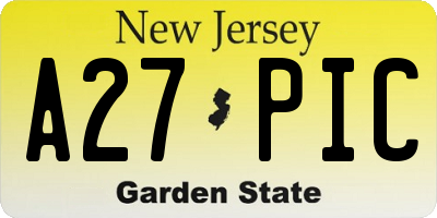 NJ license plate A27PIC