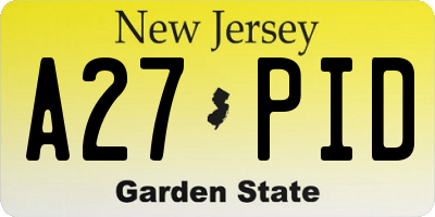 NJ license plate A27PID