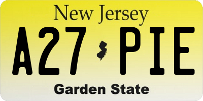 NJ license plate A27PIE