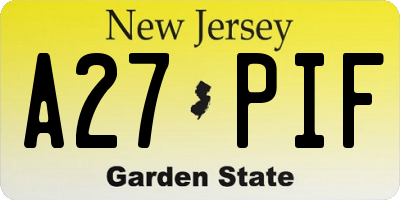 NJ license plate A27PIF