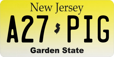 NJ license plate A27PIG