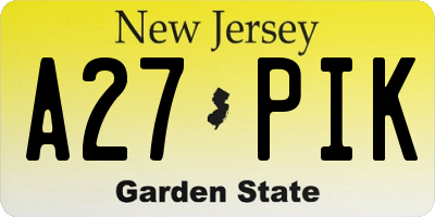 NJ license plate A27PIK