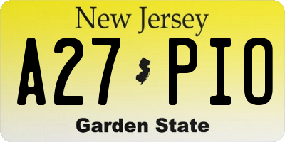 NJ license plate A27PIO