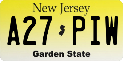 NJ license plate A27PIW