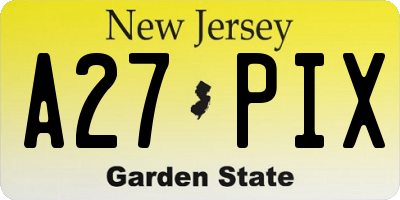 NJ license plate A27PIX