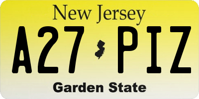 NJ license plate A27PIZ