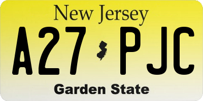 NJ license plate A27PJC