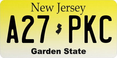 NJ license plate A27PKC