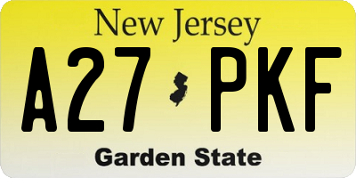 NJ license plate A27PKF
