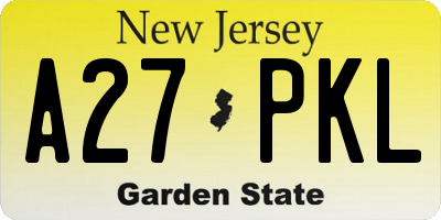 NJ license plate A27PKL