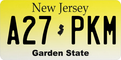 NJ license plate A27PKM