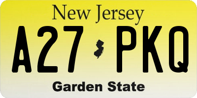 NJ license plate A27PKQ