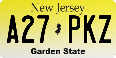 NJ license plate A27PKZ