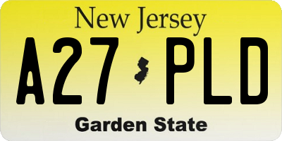 NJ license plate A27PLD