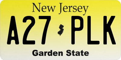 NJ license plate A27PLK