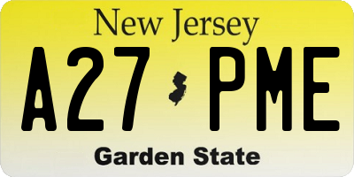 NJ license plate A27PME