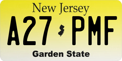 NJ license plate A27PMF