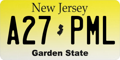 NJ license plate A27PML