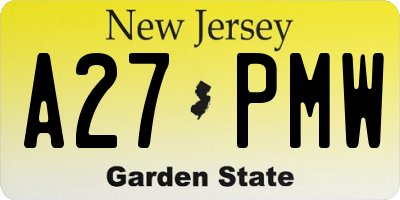 NJ license plate A27PMW