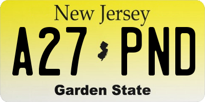 NJ license plate A27PND