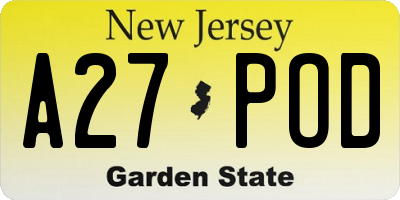 NJ license plate A27POD