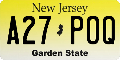 NJ license plate A27POQ