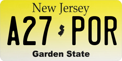 NJ license plate A27POR
