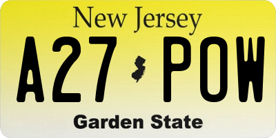 NJ license plate A27POW