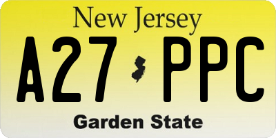 NJ license plate A27PPC