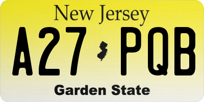 NJ license plate A27PQB
