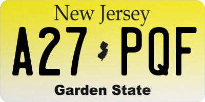 NJ license plate A27PQF