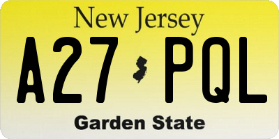 NJ license plate A27PQL