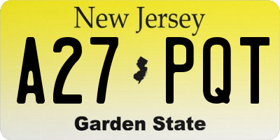 NJ license plate A27PQT