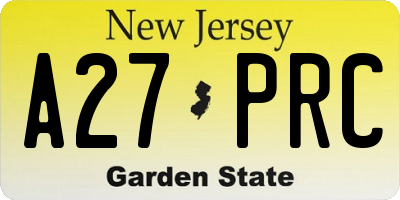 NJ license plate A27PRC