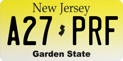 NJ license plate A27PRF