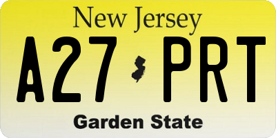 NJ license plate A27PRT