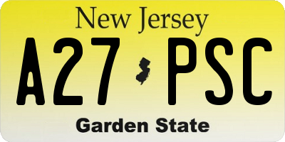 NJ license plate A27PSC