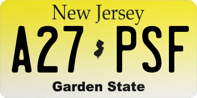 NJ license plate A27PSF