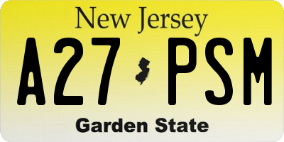 NJ license plate A27PSM