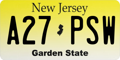 NJ license plate A27PSW