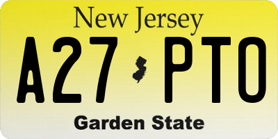 NJ license plate A27PTO