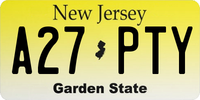 NJ license plate A27PTY