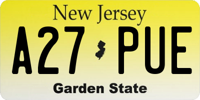 NJ license plate A27PUE