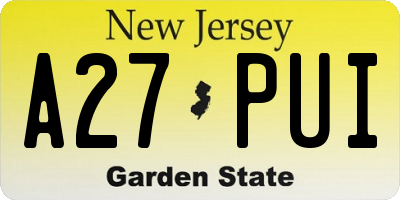 NJ license plate A27PUI