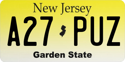 NJ license plate A27PUZ