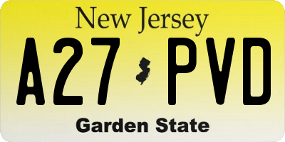 NJ license plate A27PVD