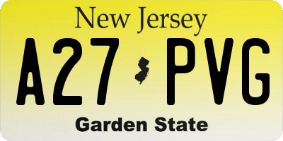 NJ license plate A27PVG