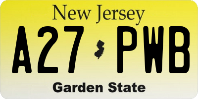 NJ license plate A27PWB